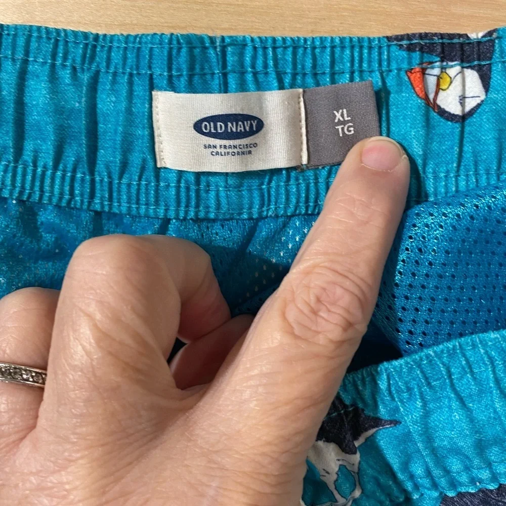 Old Navy Teal Puffin Print Swim Trunks XL (EX)